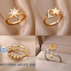 Anti Stress Anxiety Fidget Rings for Women Stainless Steel Sunflower Sun Star Spinner Ring Christmas Jewelry Gifts Dropshipping